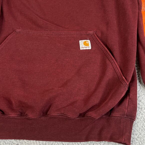 Carhartt Hoodie Sweatshirt Mens Small Maroon Burgundy Wine Pullover Sweater - Picture 4 of 9